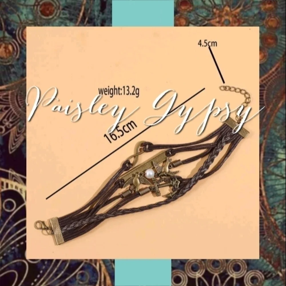 Sparrows Pearl and PU Leather Strappy Layered Bracelet